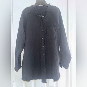 Aerie Pool To Party Black Button-Up Shirt